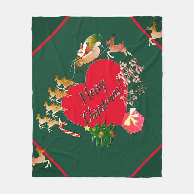 Christmas Santa's Reindeer Fleece Blanket (Front)