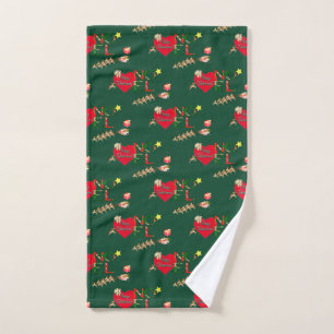 Christmas Santa's Reindeer Green Hand Towel