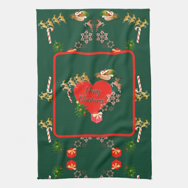 Christmas Santa's Reindeer Kitchen Towels (Vertical)