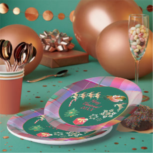 Christmas Santa's Reindeer Plaid Paper Plate