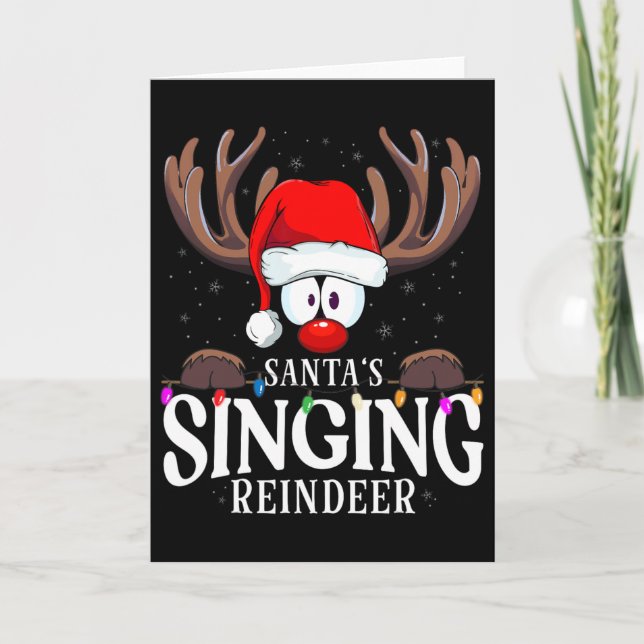 Christmas Santa's Singing Reindeer Matching X-mas  Card (Front)