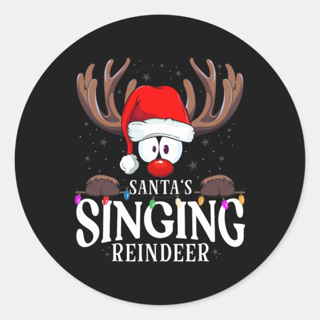 Christmas Santa's Singing Reindeer Matching X-mas  Classic Round Sticker (Front)