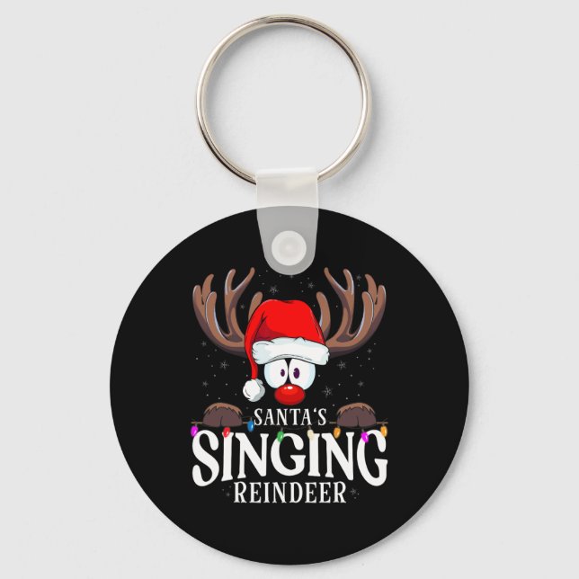 Christmas Santa's Singing Reindeer Matching X-mas  Key Ring (Front)