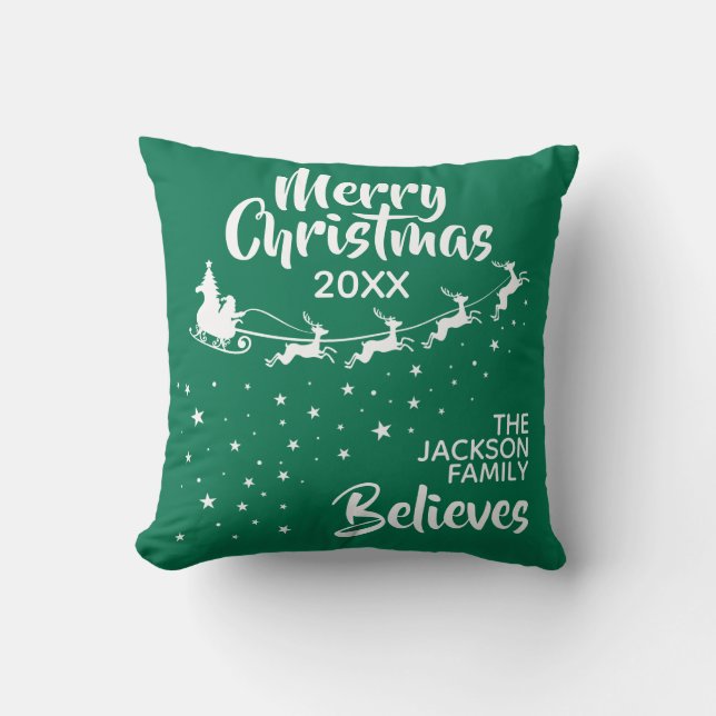 Christmas Santa's sleigh reindeer believe Cushion (Front)