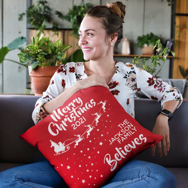Christmas Santa's sleigh reindeer believe Cushion (Creator Uploaded)