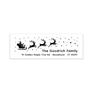 Christmas Santa's Sleigh Reindeer Return Address Self-inking Stamp
