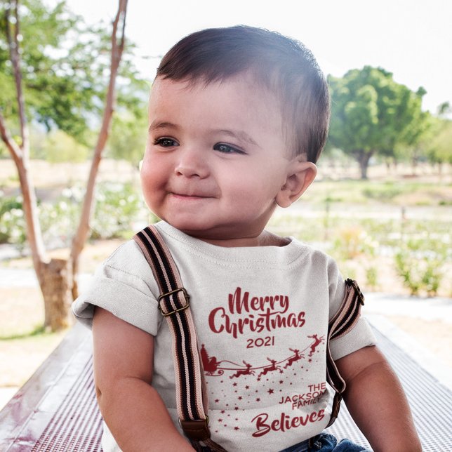 Christmas Santa's sleigh reindeers holiday family Baby T-Shirt (Creator Uploaded)