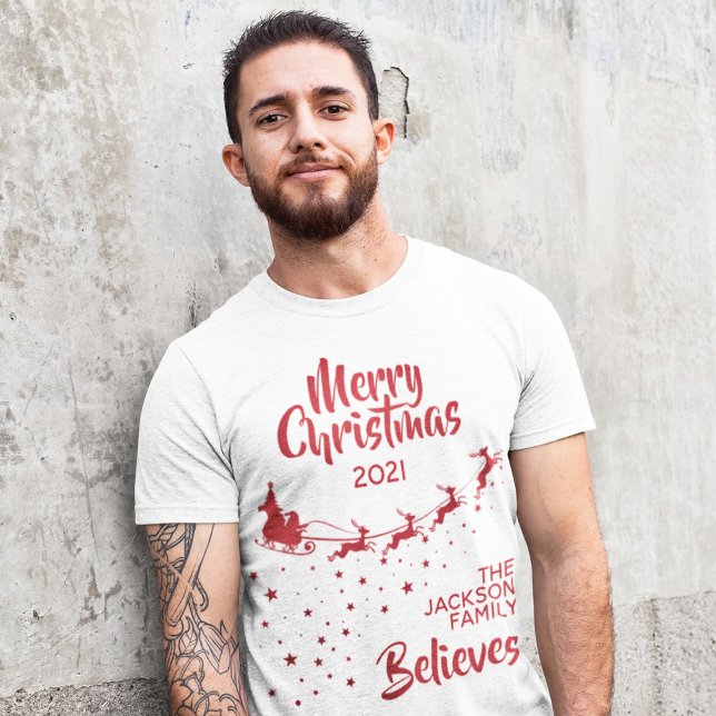 Christmas Santa's sleigh reindeers holiday family T-Shirt (Creator Uploaded)