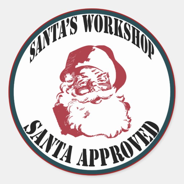 Christmas Santa's Workshop Santa Approved Classic Round Sticker (Front)