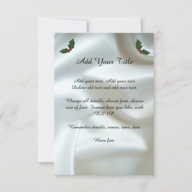 Christmas Satin and Holly Custom Wedding Invite (Front)