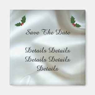 Christmas Satin and Holly Custom Wedding Magnet