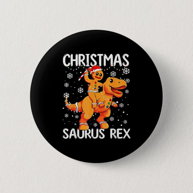 Christmas Saurus Rex Gingerbread Man Cookie Trex B 6 Cm Round Badge (Front)