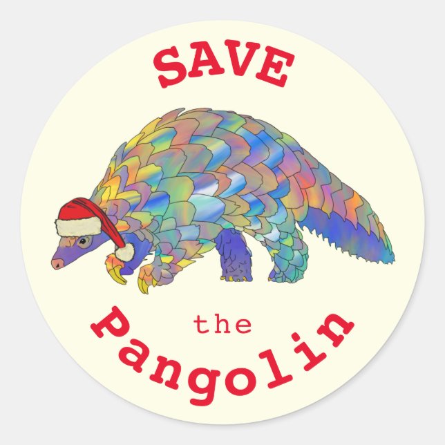 Christmas Save the Pangolin  Classic Round Sticker (Front)