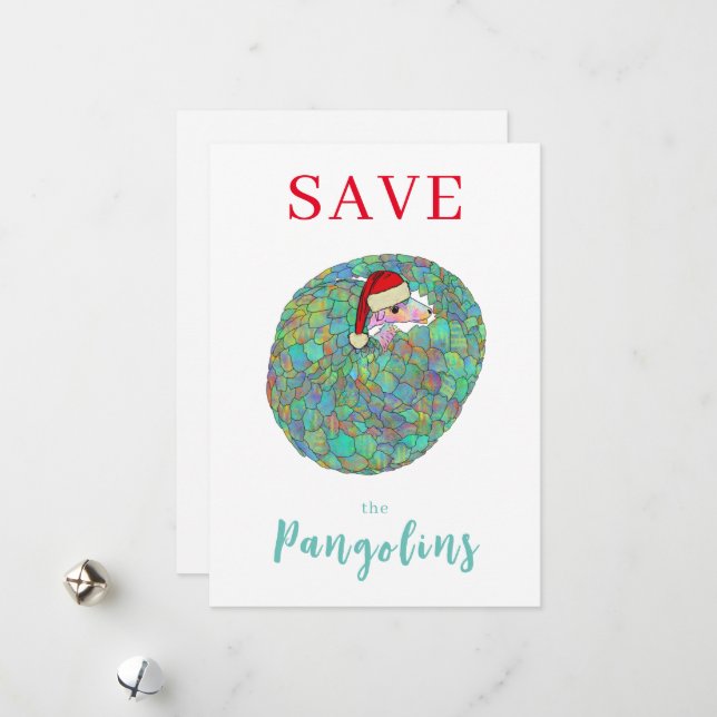 Christmas Save the Pangolins Slogan Personalised Holiday Card (Front/Back In Situ)
