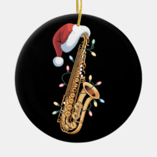 Christmas Saxophone Santa Xmas Lights Jazz Music Ceramic Tree Decoration