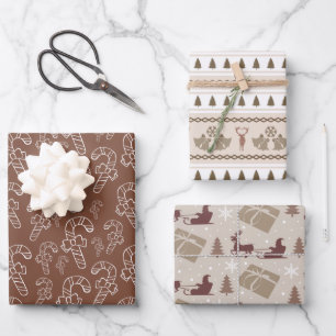 Christmas Scandi Brown Pattern  Wrapping Paper Sheet