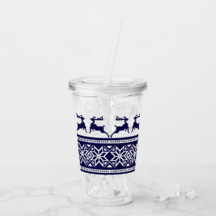 Christmas, Scandinavian Folk Blue and White Acrylic Tumbler