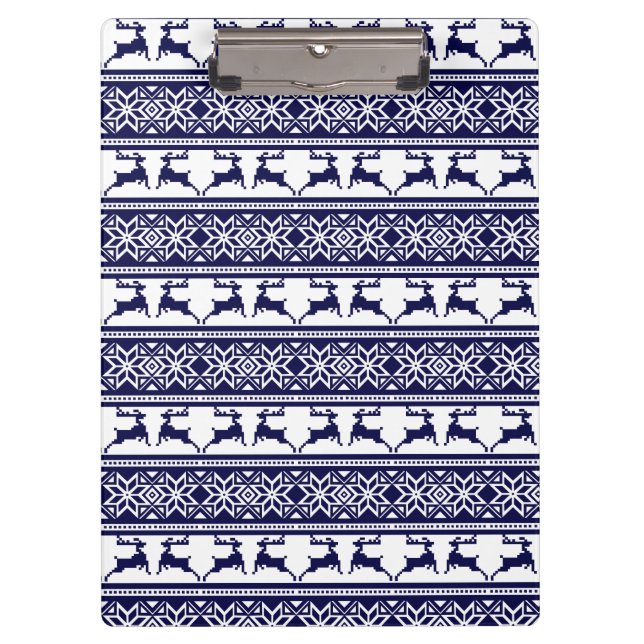 Christmas, Scandinavian Folk Blue and White Clipboard (Front)