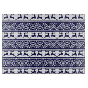 Christmas, Scandinavian Folk Blue and White Cutting Board