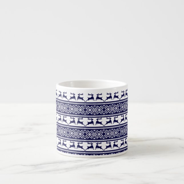 Christmas, Scandinavian Folk Blue and White Espresso Cup (Front)