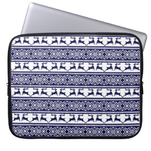 Christmas, Scandinavian Folk Blue and White Laptop Sleeve