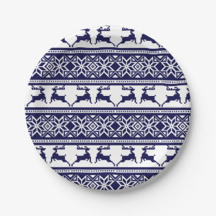 Christmas, Scandinavian Folk Blue and White Paper Plate