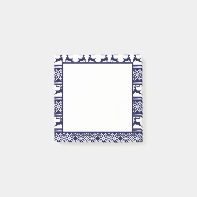 Christmas, Scandinavian Folk Blue and White Post-it Notes (Front)