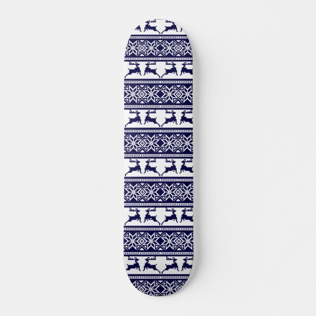 Christmas, Scandinavian Folk Blue and White Skateboard (Front)
