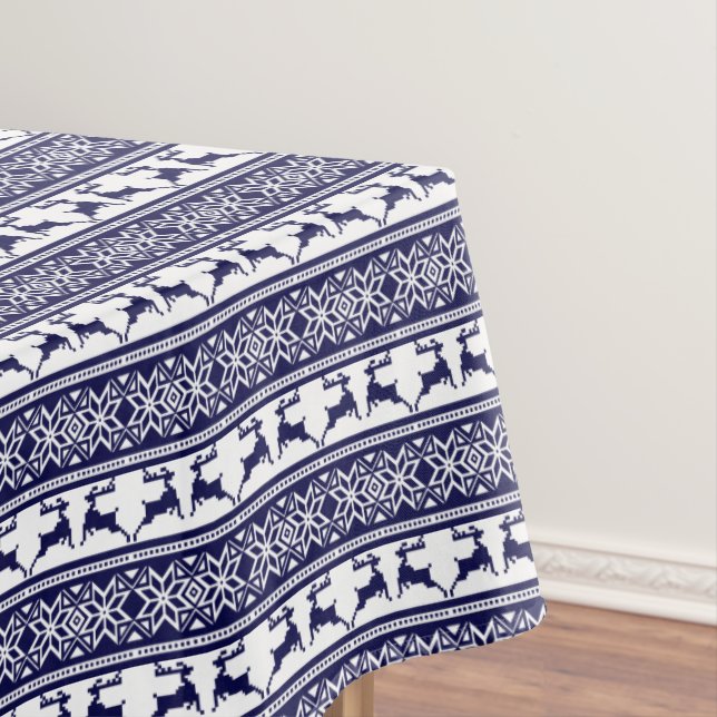 Christmas, Scandinavian Folk Blue and White Tablecloth (In Situ)