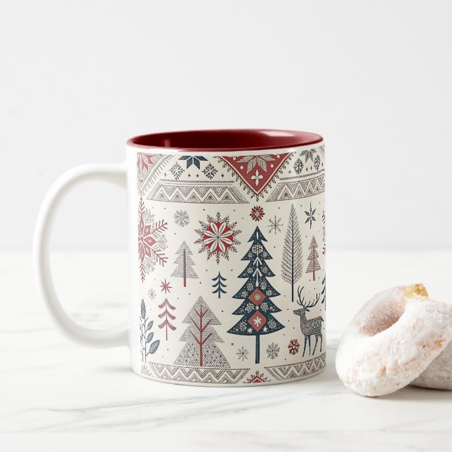 Christmas Scandinavian Geometric Minimalist Two-Tone Coffee Mug (With Donut)