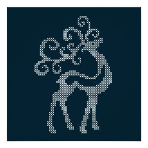 Christmas scandinavian knitted deer poster