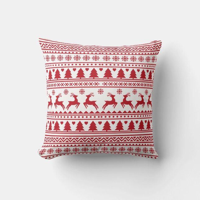 Christmas scandinavian red classic pattern cushion (Front)