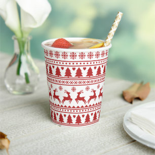 Christmas scandinavian red classic pattern paper cups