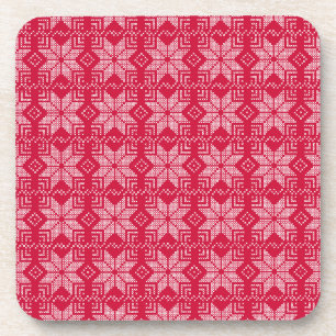 Christmas, Scandinavian, red, white, snowflakes Coaster