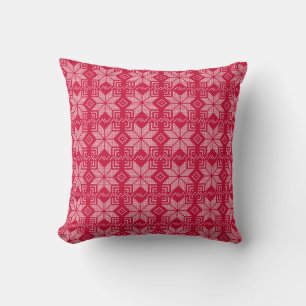Christmas, Scandinavian, red, white, snowflakes, Cushion