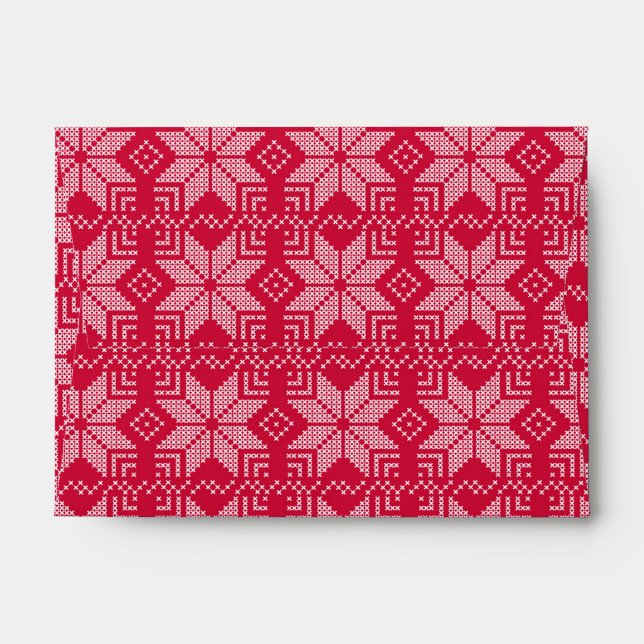 Christmas, Scandinavian, red, white, snowflakes Envelope (Back (Top Flap))