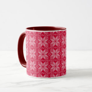 Christmas, Scandinavian, red, white, snowflakes Mug