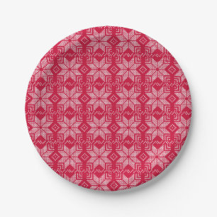 Christmas, Scandinavian, red, white, snowflakes, Paper Plate