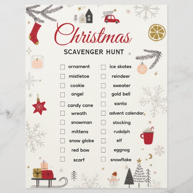 Christmas Scavenger Hunt Checklist Art Custom Letterhead (Front)