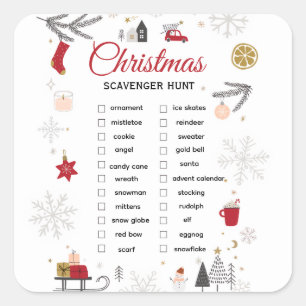 Christmas Scavenger Hunt Checklist Art Square Sticker