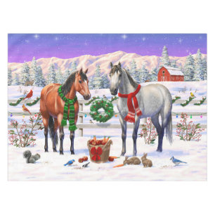 Christmas Scene Bay Buckskin Dapple Grey Horses Ta Tablecloth
