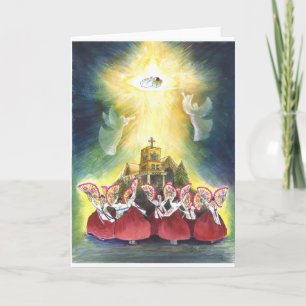 Christmas scene-Celebration of birth of Jesus Holiday Card