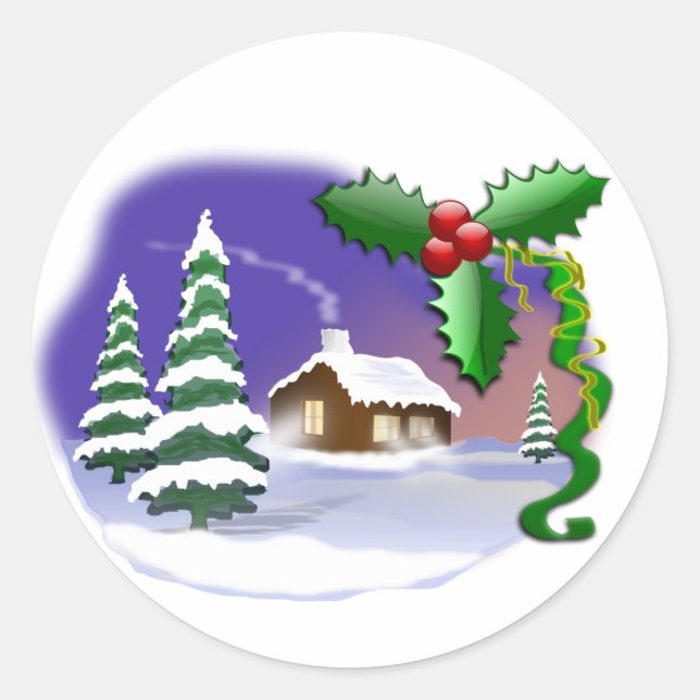Christmas Scene Classic Round Sticker (Front)