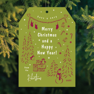 Christmas Scene Doodle Red & Green Christmas Card