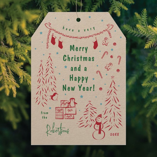 Christmas Scene Doodle Red & Green Christmas Card (Creator Uploaded)