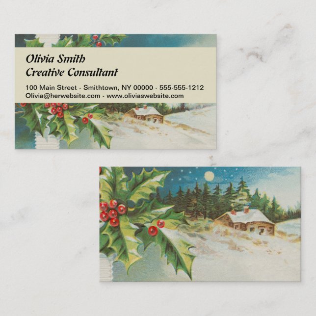 Christmas Scene Holly Snow Winter Business Card (Front/Back)