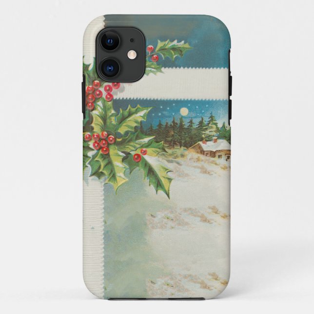 Christmas Scene Holly Snow Winter Case-Mate iPhone Case (Back)