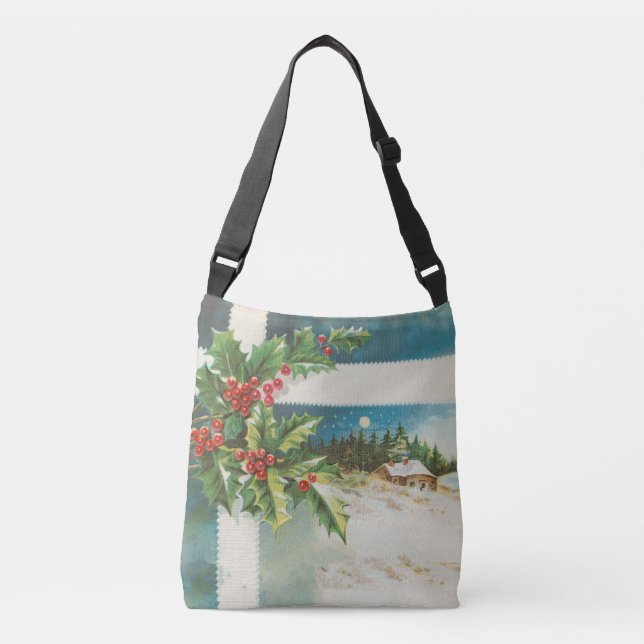 Christmas Scene Holly Snow Winter Crossbody Bag (Front)