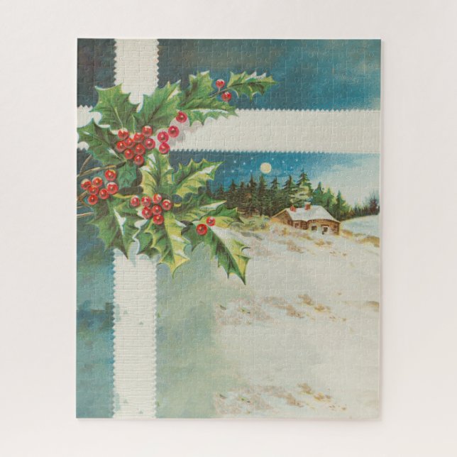 Christmas Scene Holly Snow Winter Jigsaw Puzzle (Vertical)