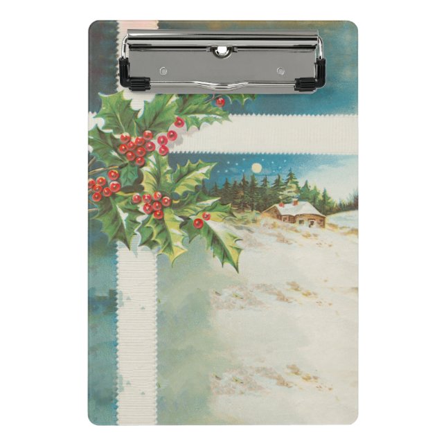 Christmas Scene Holly Snow Winter Mini Clipboard (Front)